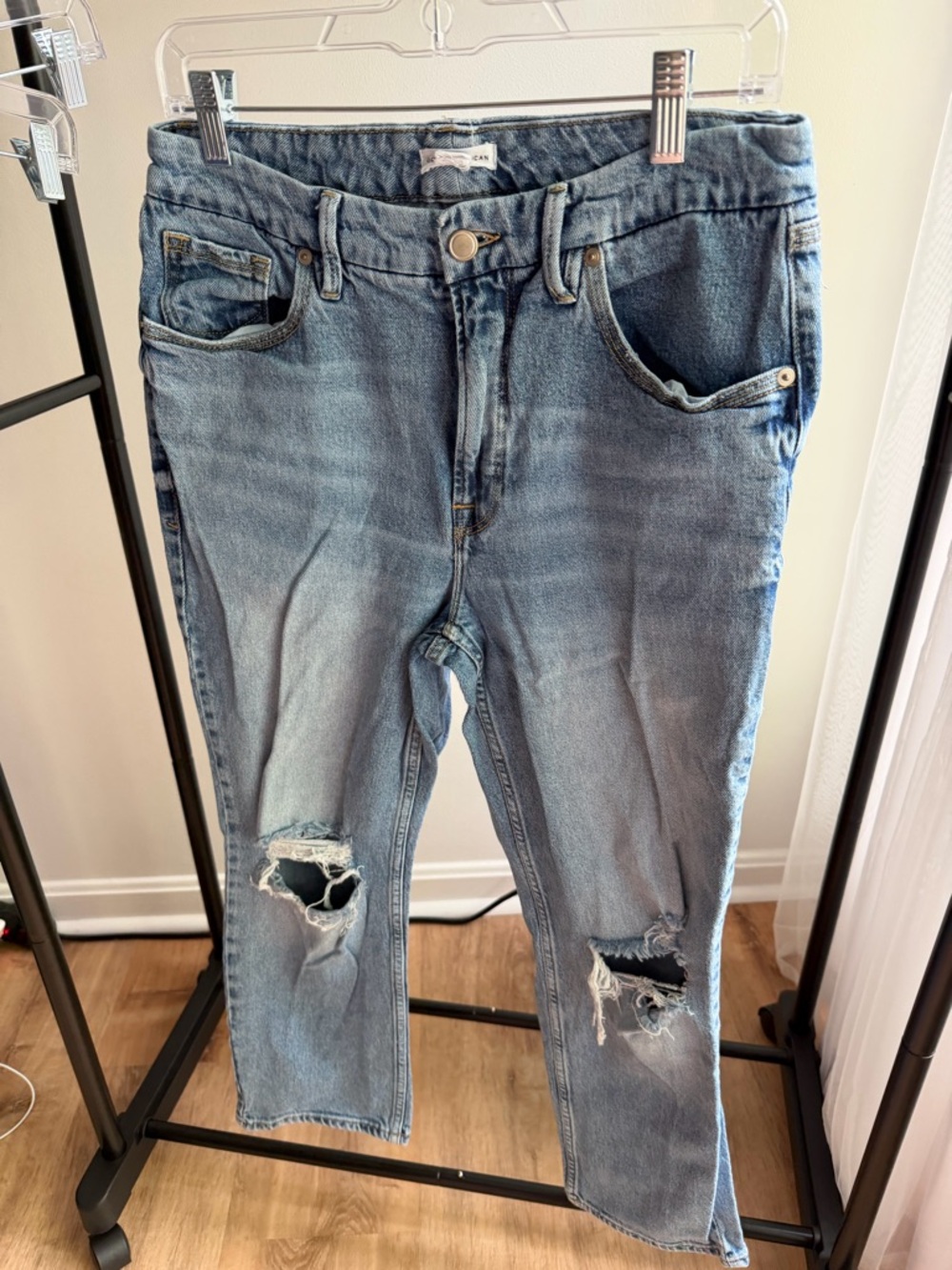 Good American Light Blue High-Rise Distressed Jeans